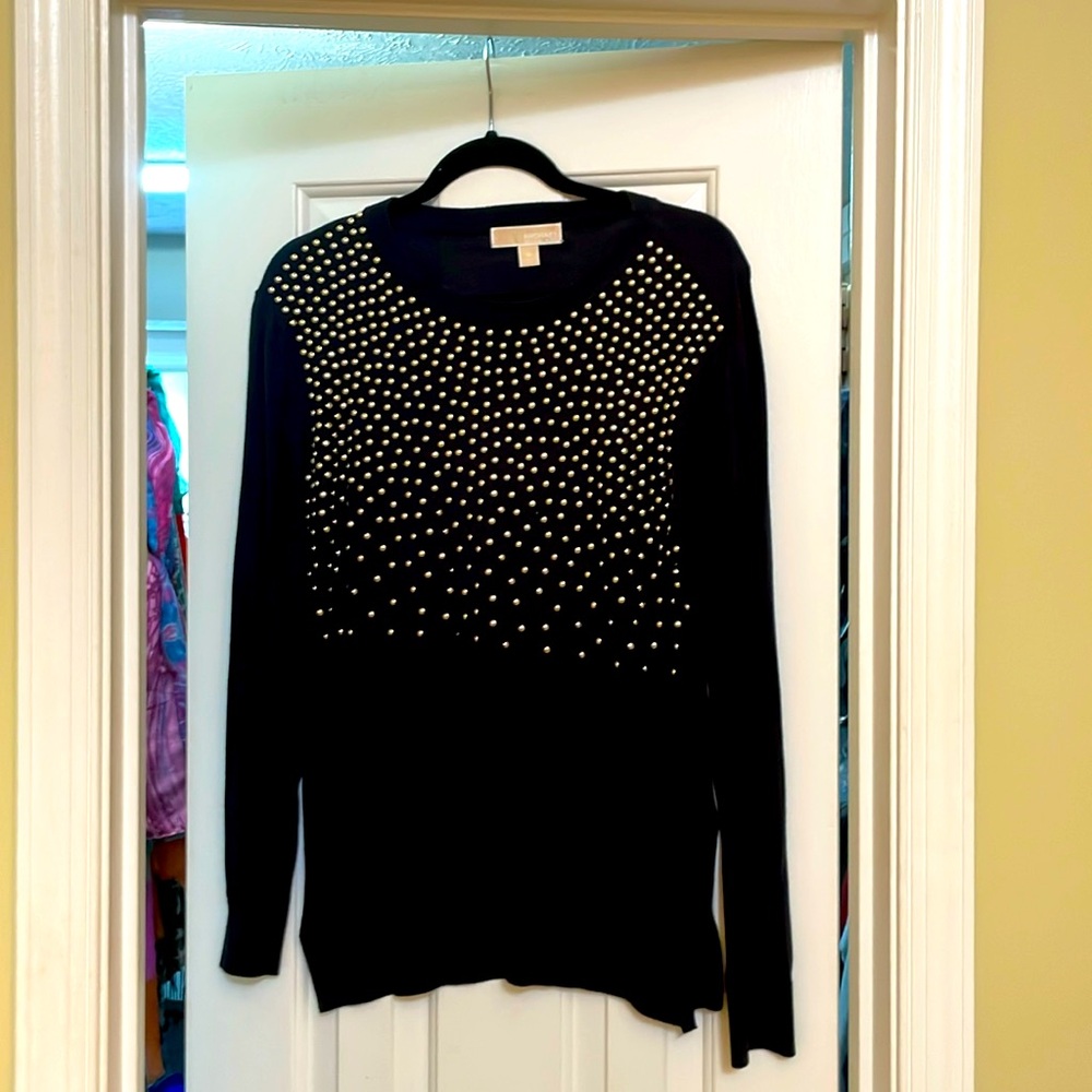 Michael Kors soft navy sweater with gold details